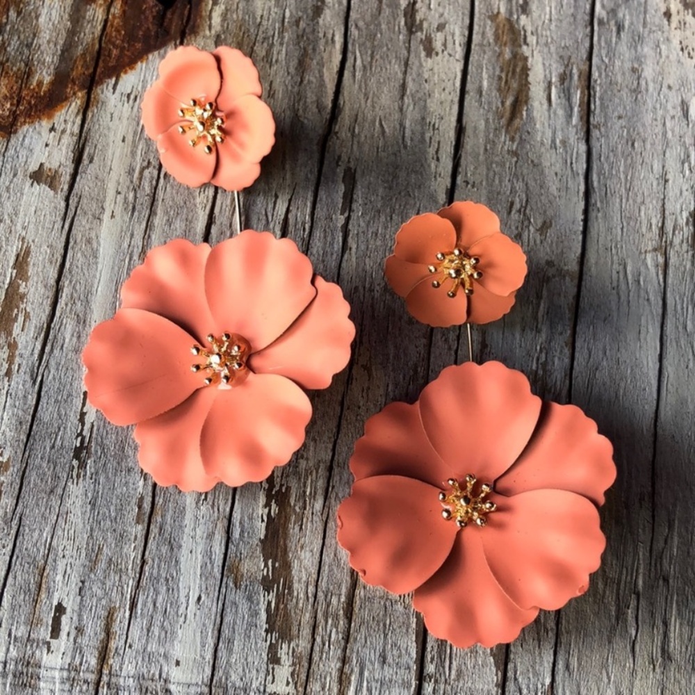 Flower Power Drop Earrings in Coral